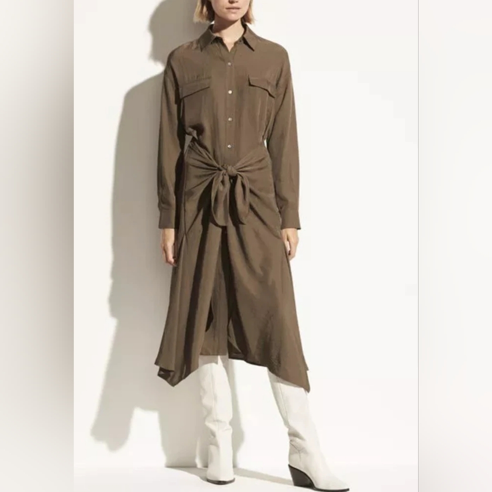 Vince Tie Front Utility Shirt Midi Dress Size M